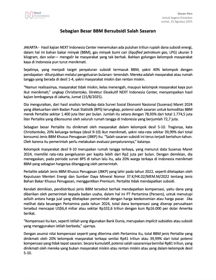 Press Release_Salah Sasaran Subsidi Energi_NEXT Indonesia Center.png