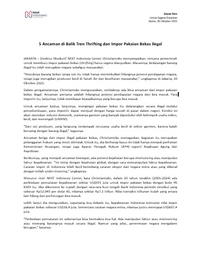 siaran pers 5 Ancaman di Balik Tren Thrifting dan Impor Pakaian Bekas Ilegal NEXT Indonesia Center.jpg