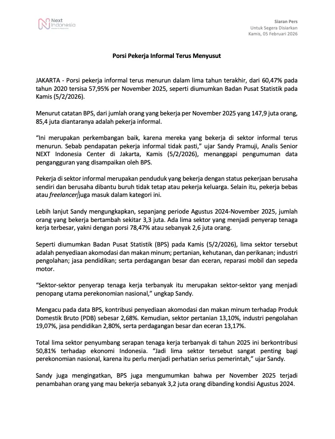 cover siaran pers Porsi Pekerja Informal Terus Menyusut NEXT Indonesia Center.png