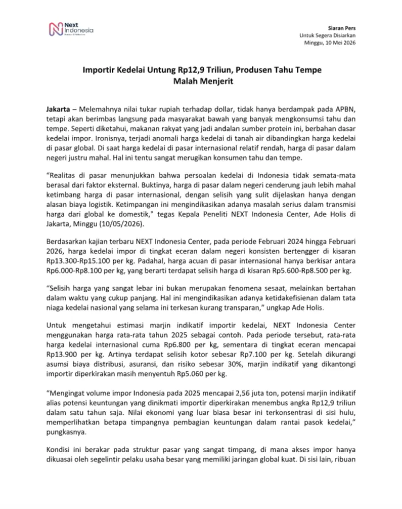 Cover Siran Pers Importir Kedelai Untung Rp12,9 Triliun, Produsen Tahu Tempe Malah Menjerit.png