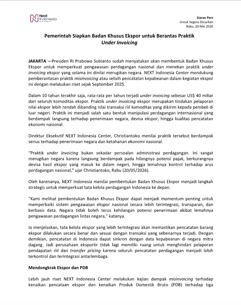 Cover Siaran Pers Pemerintah Siapkan Badan Khusus Ekspor untuk Berantas Praktik Under Invoicing.png
