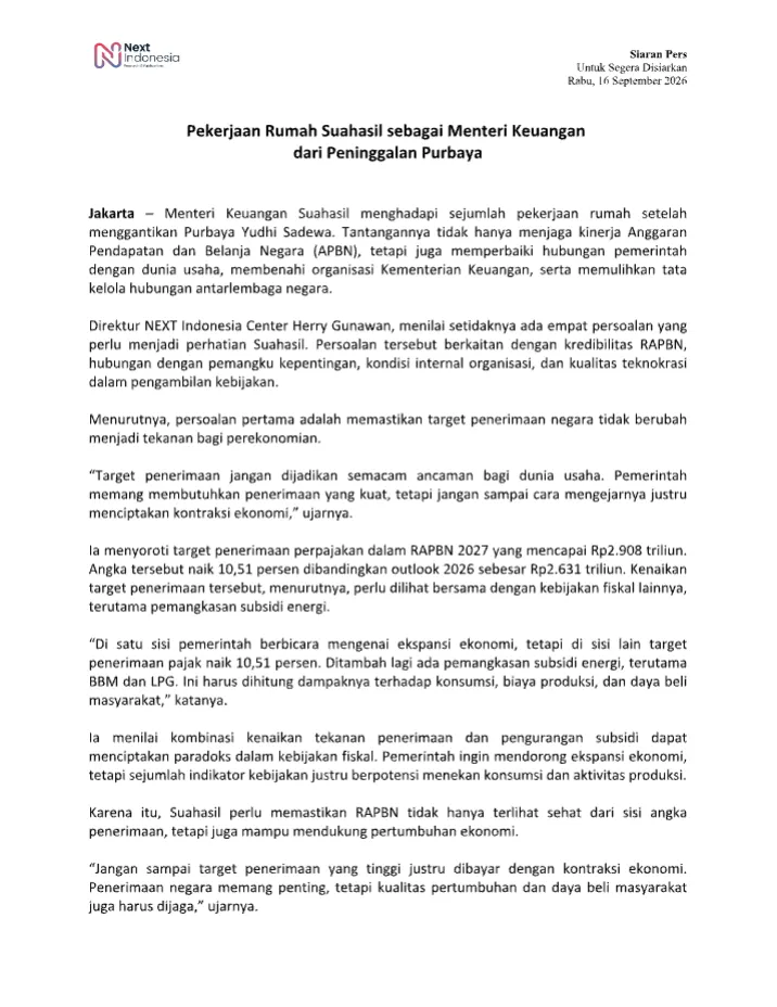 Cover Siaran Pers Pekerjaan Rumah Suahasil sebagai Menteri Keuangan dari Peninggalan Purbaya.png