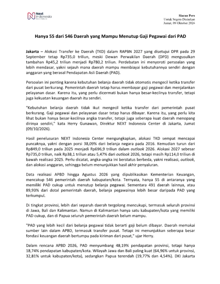 Cover Siaran Pers Hanya 55 dari 546 Daerah yang Mampu Menutup Gaji Pegawai dari PAD.png